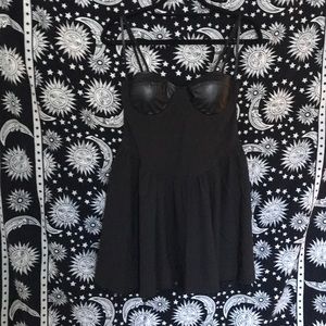 Short black dress w/padded leather(on outside)cups